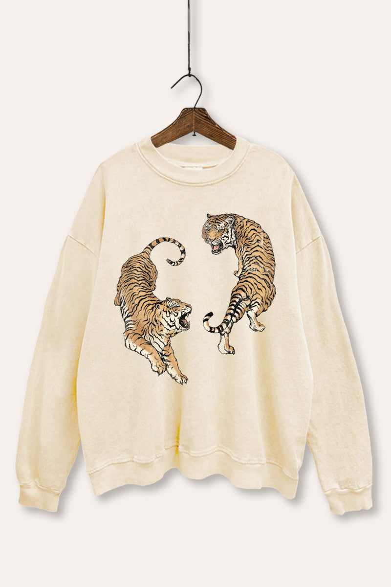 roaring tigers mineral wash graphic sweatshirt