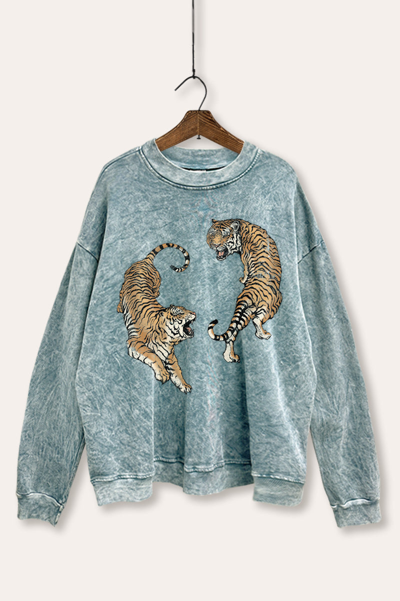 roaring tigers mineral wash graphic sweatshirt