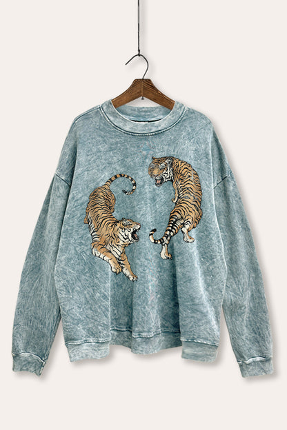 Fighting Tigers Graphic Mineral Wash Sweatshirt