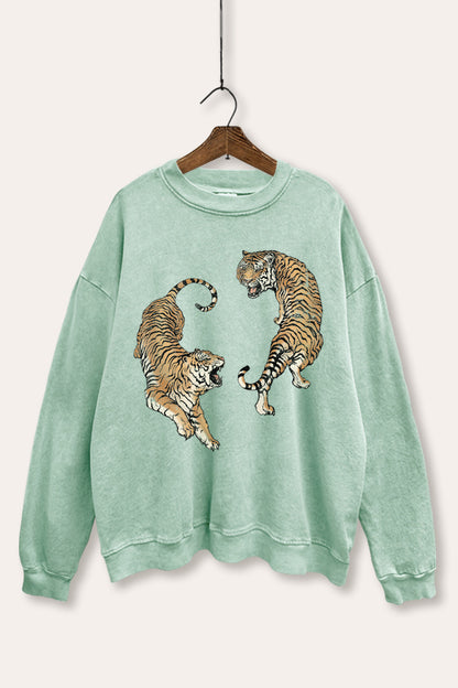 Fighting Tigers Graphic Mineral Wash Sweatshirt