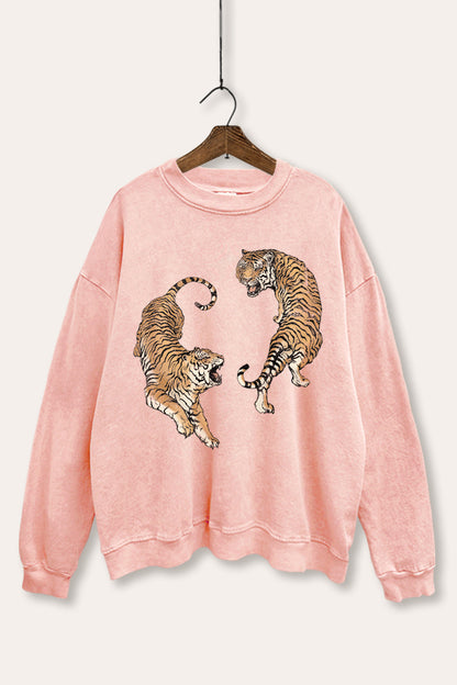Fighting Tigers Graphic Mineral Wash Sweatshirt