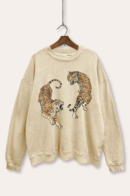 Fighting Tigers Graphic Mineral Wash Sweatshirt