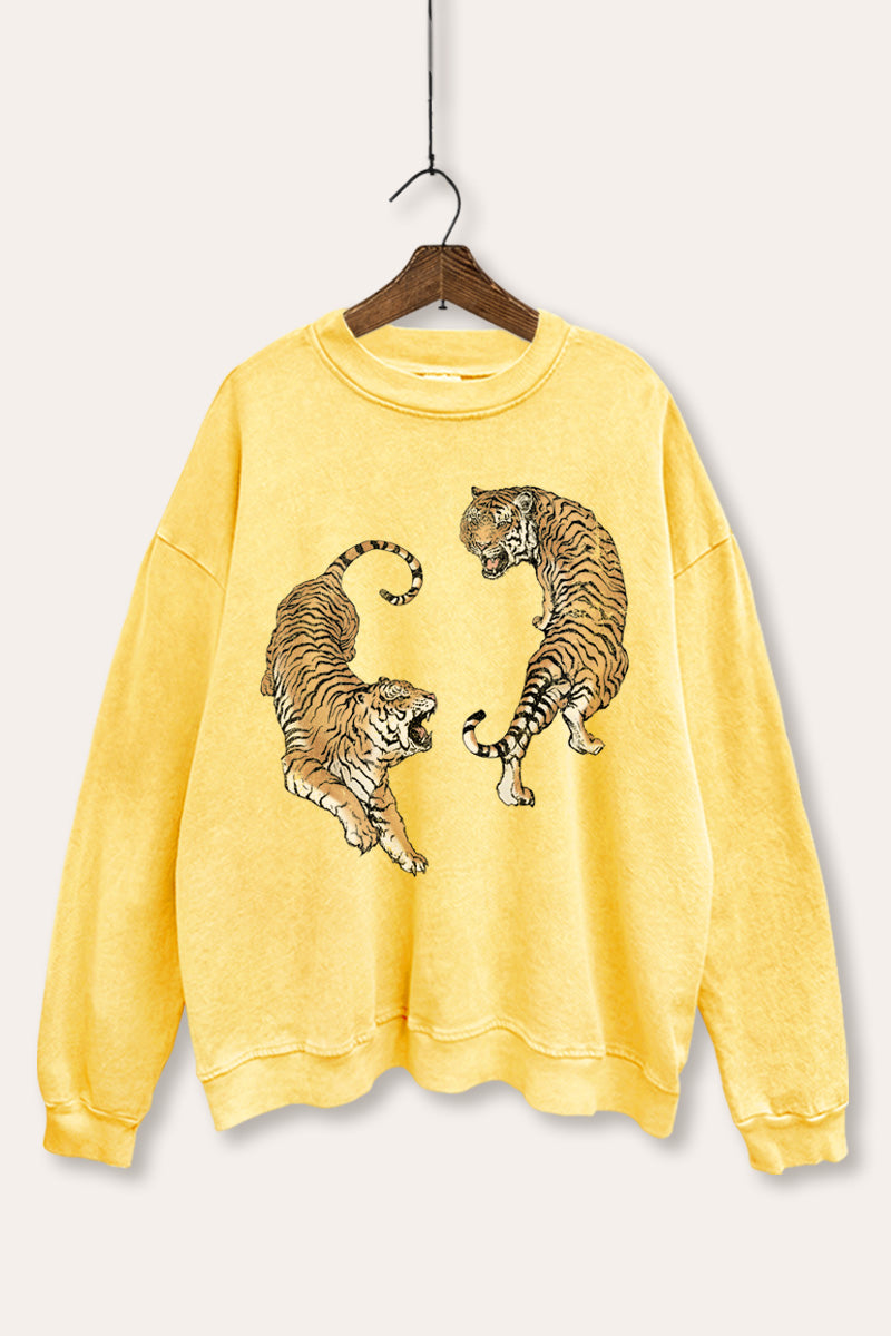 roaring tigers mineral wash graphic sweatshirt