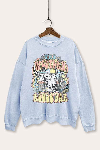 Western Rodeo Bar Retro Graphic Mineral Wash Sweatshirt