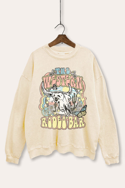 Western Rodeo Bar Retro Graphic Mineral Wash Sweatshirt