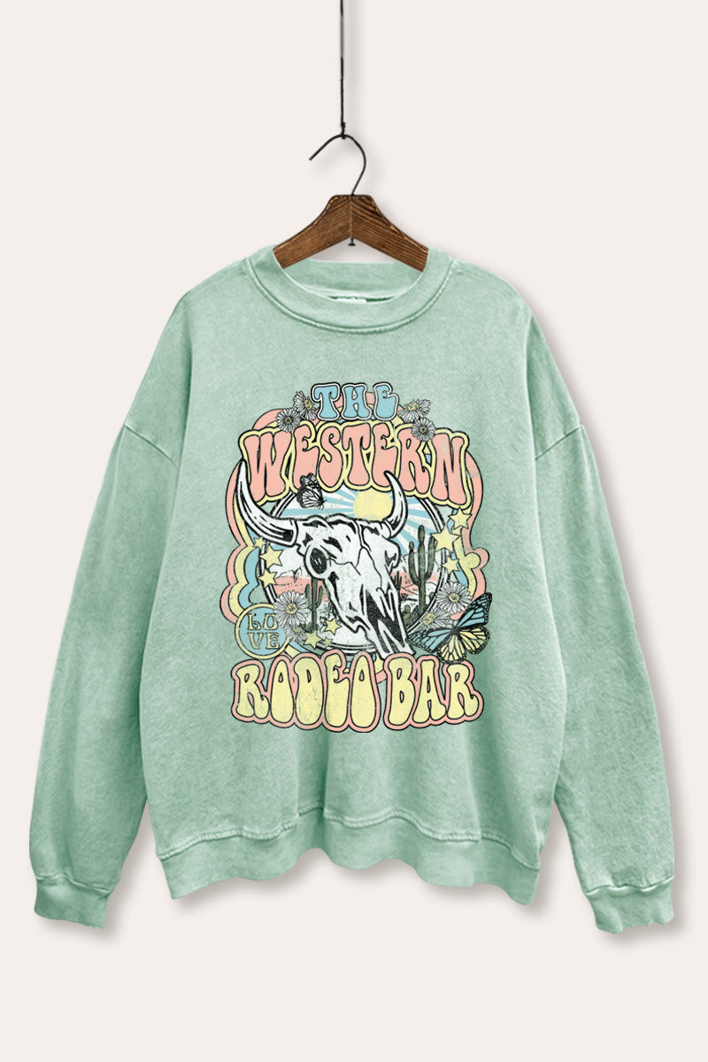 Western Rodeo Bar Retro Graphic Mineral Wash Sweatshirt