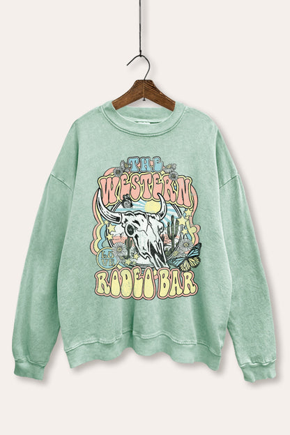 Western Rodeo Bar Retro Graphic Mineral Wash Sweatshirt