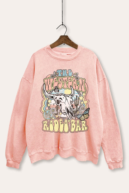 Western Rodeo Bar Retro Graphic Mineral Wash Sweatshirt
