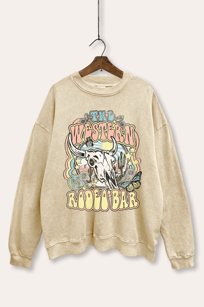 Western Rodeo Bar Retro Graphic Mineral Wash Sweatshirt