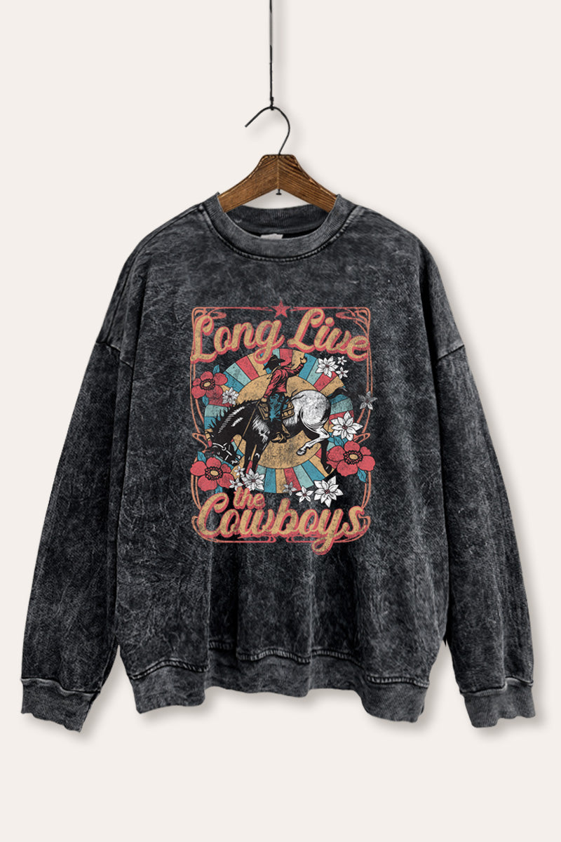 "long live the cowboys" mineral wash graphic sweatshirt