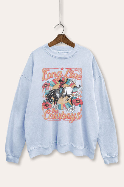 Long Live Cowboys Retro Graphic Mineral Wash Sweatshirt