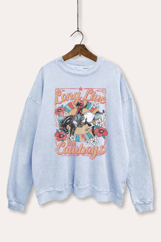 "long live the cowboys" mineral wash graphic sweatshirt