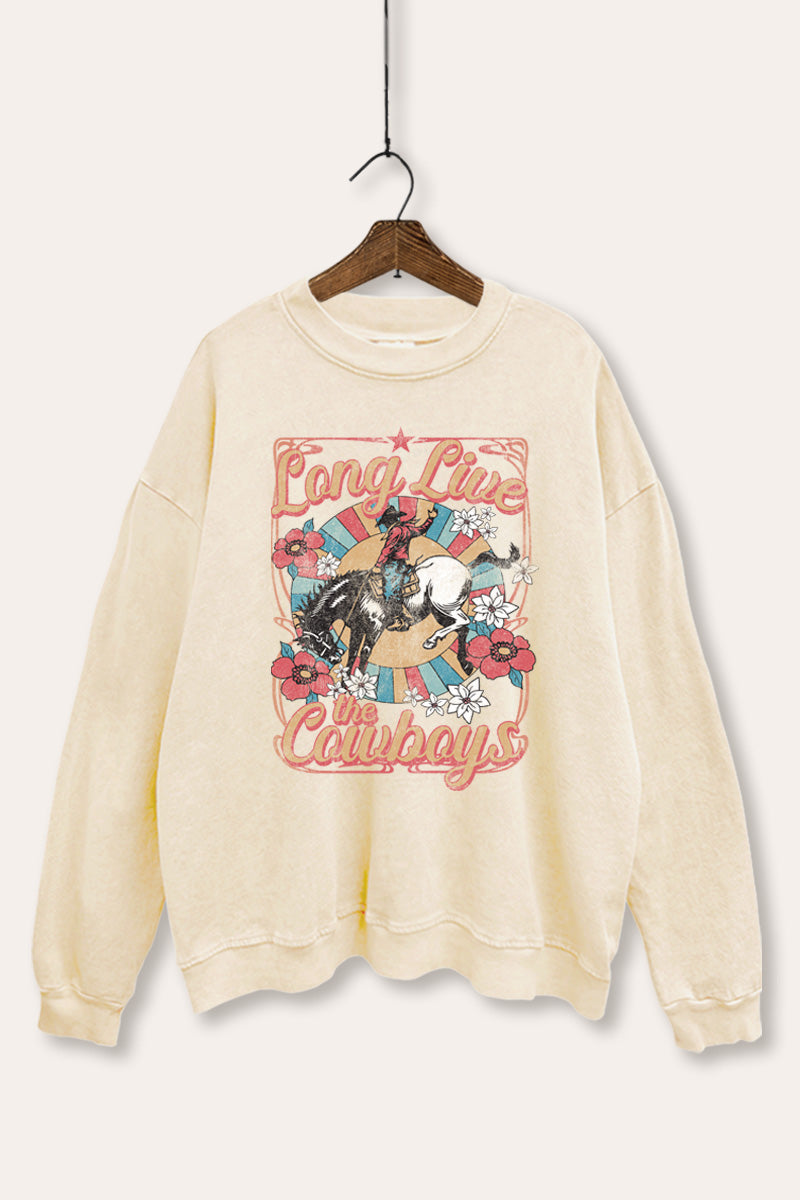"long live the cowboys" mineral wash graphic sweatshirt