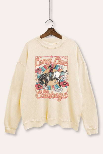 Long Live Cowboys Retro Graphic Mineral Wash Sweatshirt