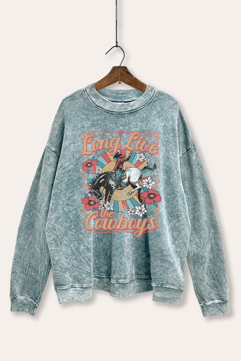 "long live the cowboys" mineral wash graphic sweatshirt