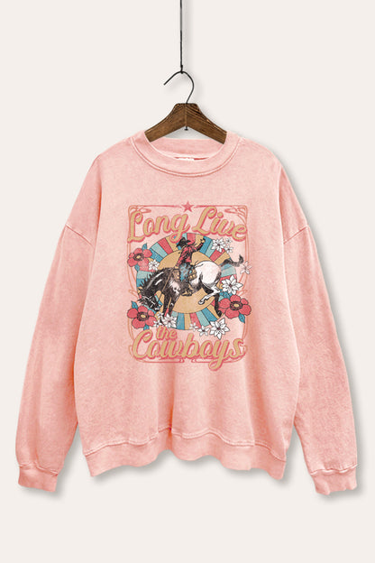 Long Live Cowboys Retro Graphic Mineral Wash Sweatshirt