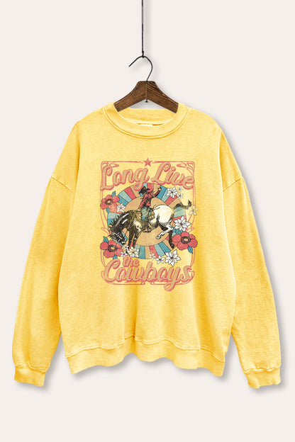 Long Live Cowboys Retro Graphic Mineral Wash Sweatshirt