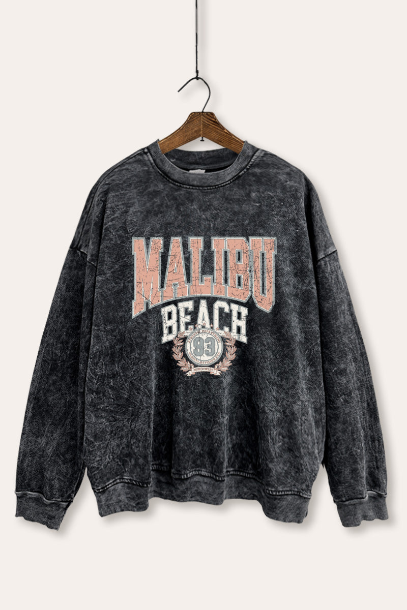 "malibu beach" mineral wash graphic sweatshirt