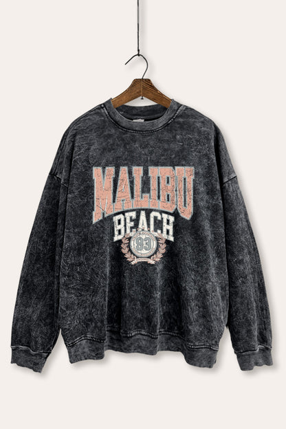 Malibu Beach Collegiate Graphic Mineral Wash Sweatshirt
