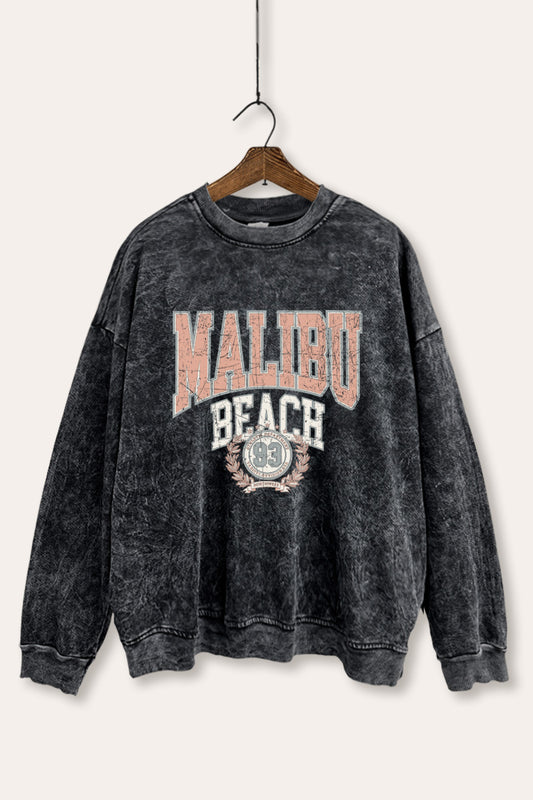 "malibu beach" mineral wash graphic sweatshirt