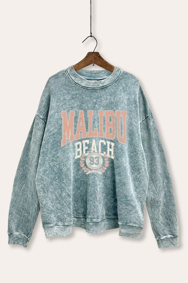 Malibu Beach Collegiate Graphic Mineral Wash Sweatshirt