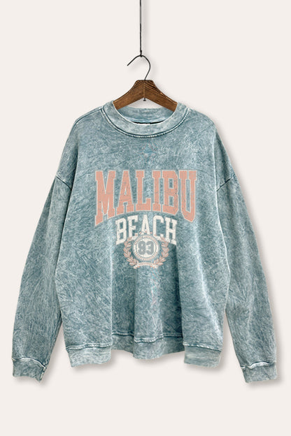 Malibu Beach Collegiate Graphic Mineral Wash Sweatshirt