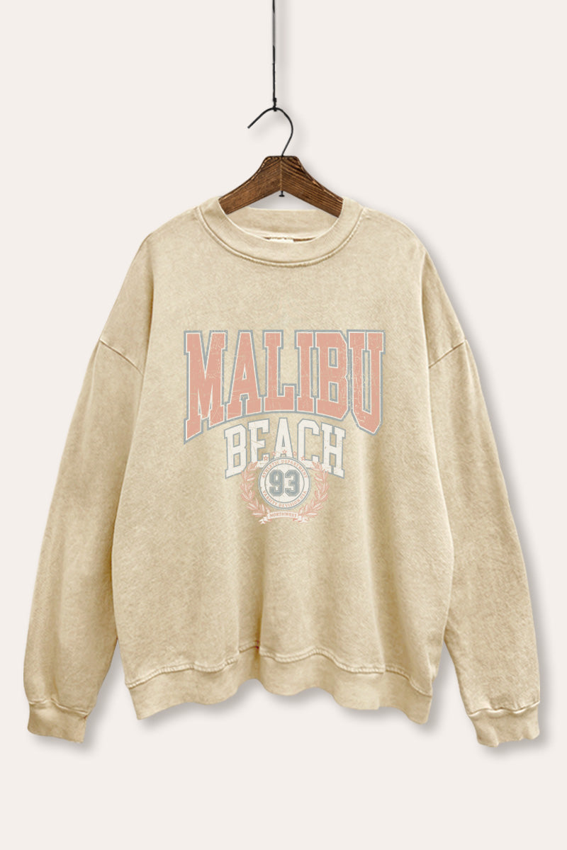 "malibu beach" mineral wash graphic sweatshirt