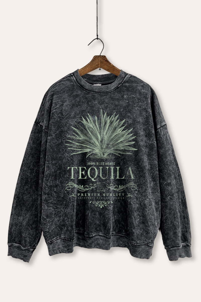 "tequila" agave plant graphic mineral wash sweatshirt