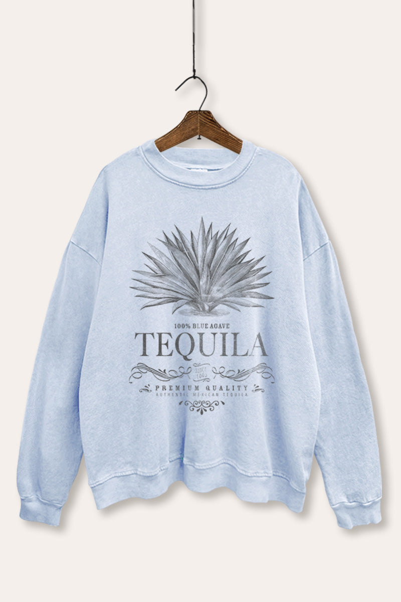 "tequila" agave plant graphic mineral wash sweatshirt