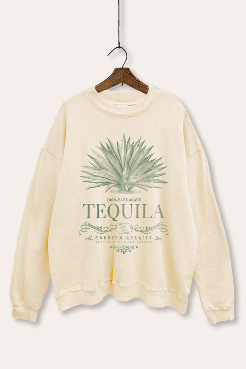 "tequila" agave plant graphic mineral wash sweatshirt