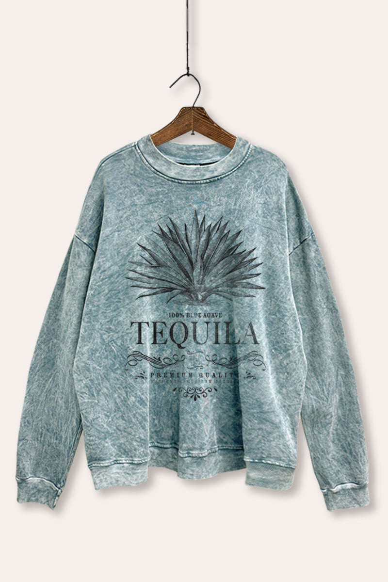 "tequila" agave plant graphic mineral wash sweatshirt