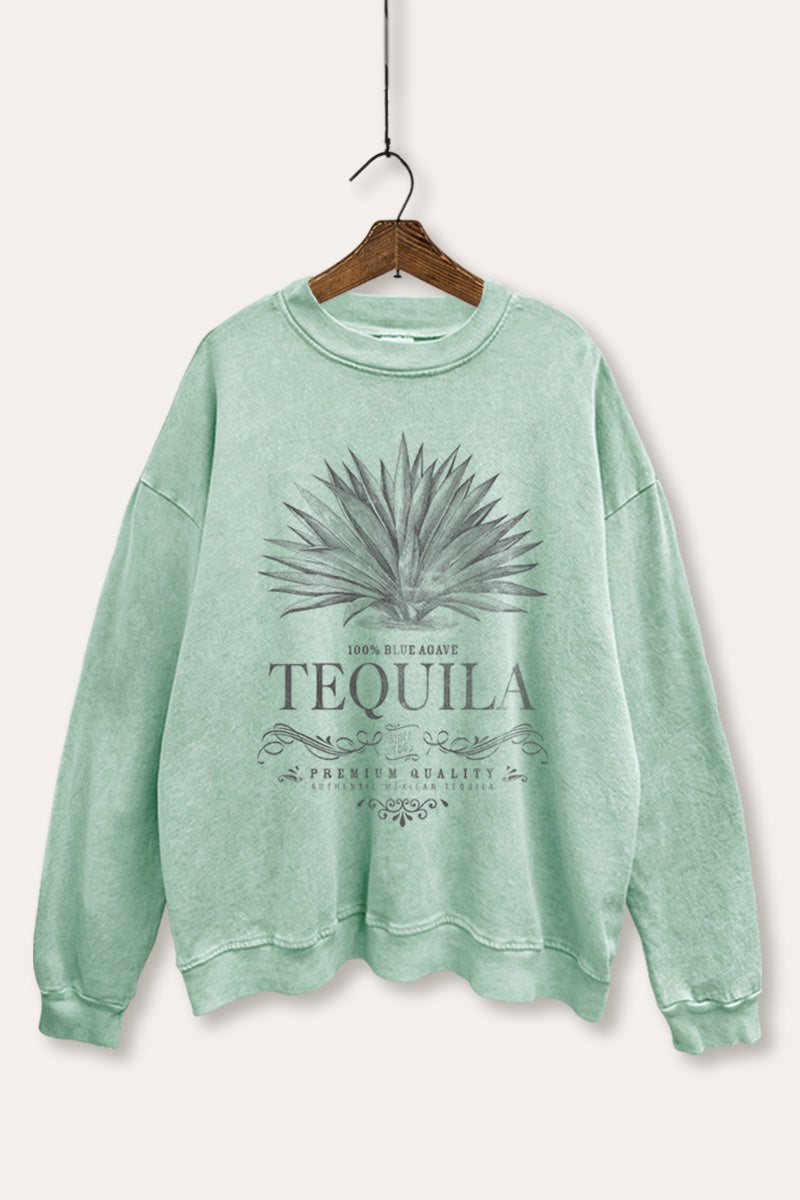 "tequila" agave plant graphic mineral wash sweatshirt