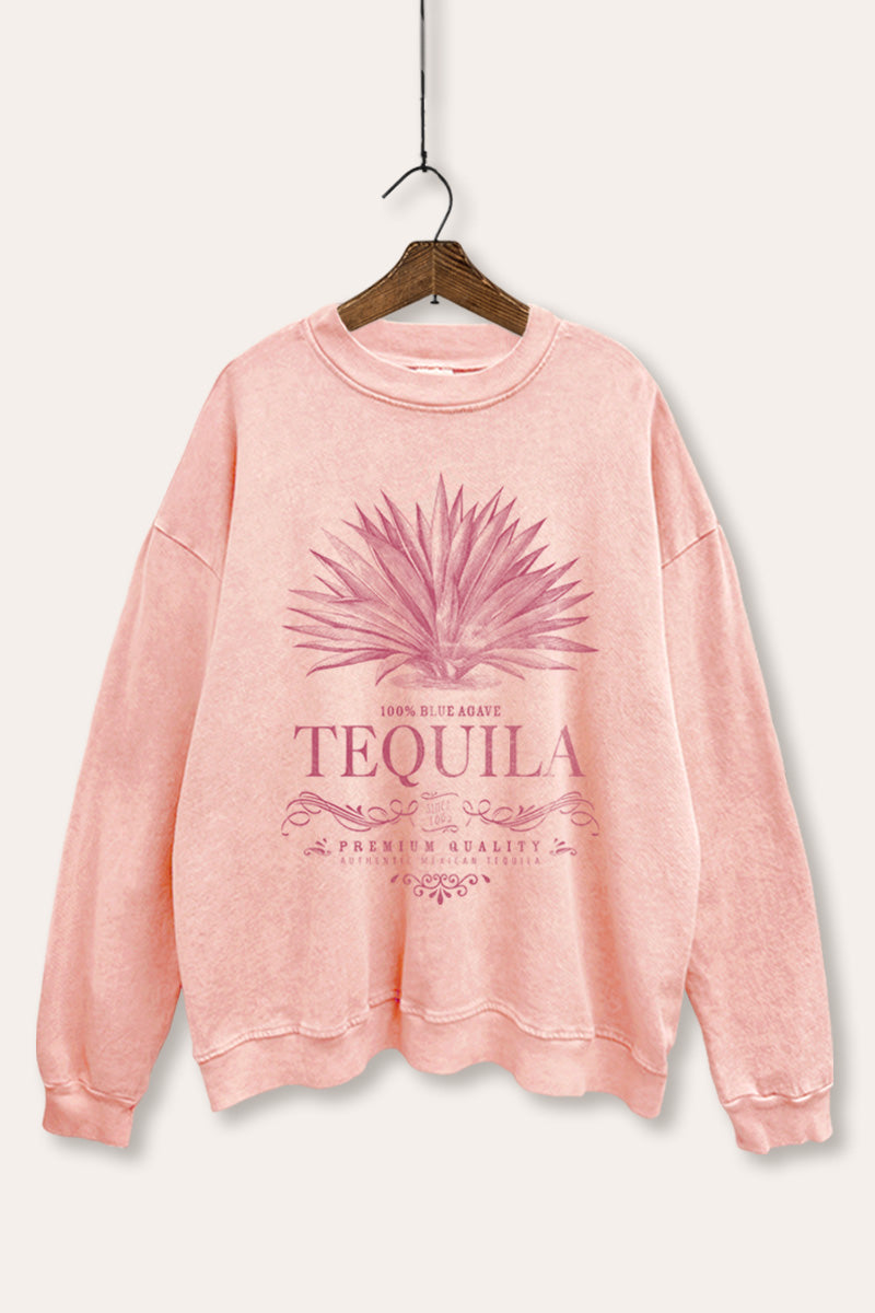 "tequila" agave plant graphic mineral wash sweatshirt
