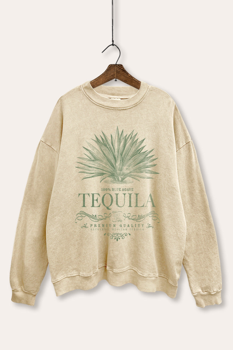 "tequila" agave plant graphic mineral wash sweatshirt