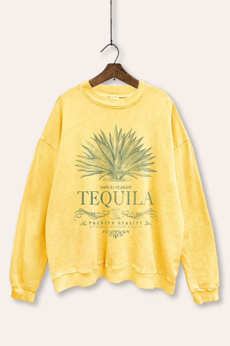 "tequila" agave plant graphic mineral wash sweatshirt