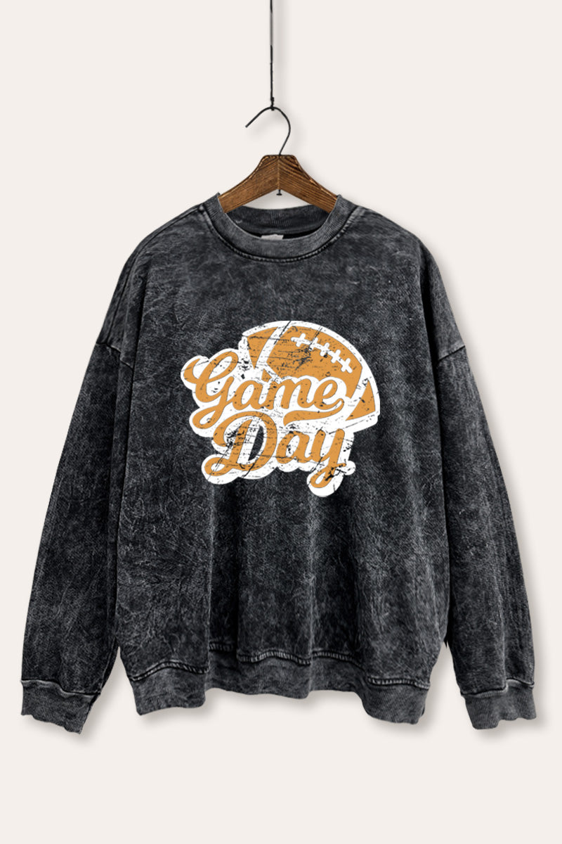 "game day" football graphic mineral wash sweatshirt