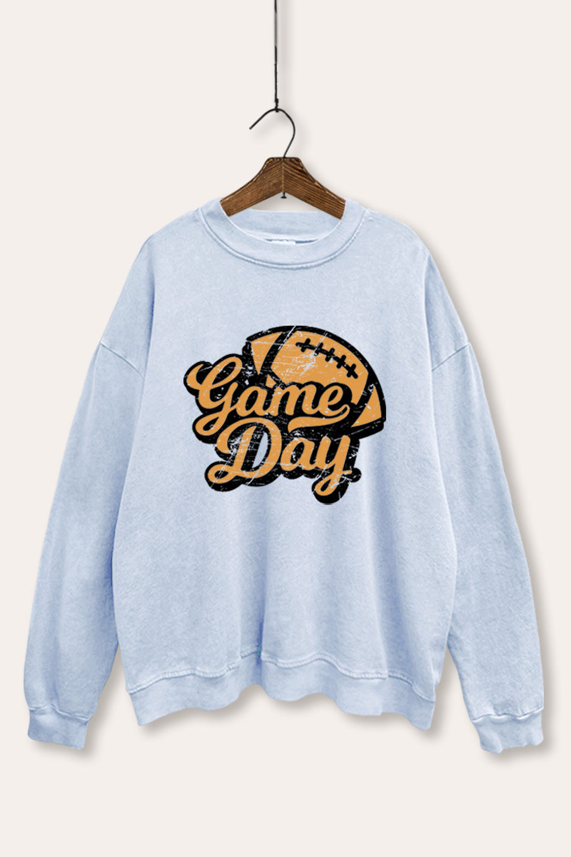 "game day" football graphic mineral wash sweatshirt