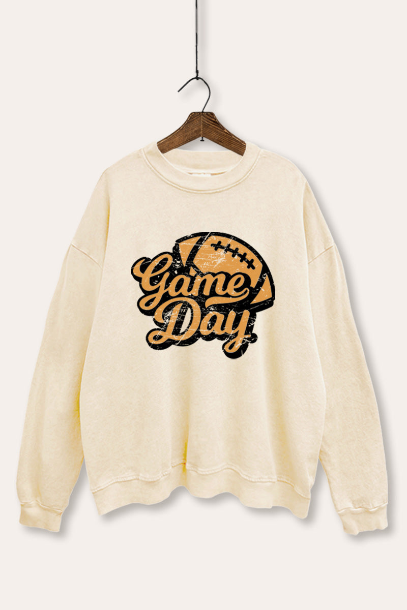 "game day" football graphic mineral wash sweatshirt