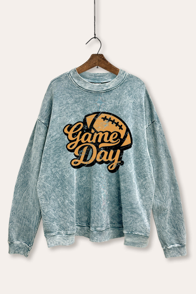 "game day" football graphic mineral wash sweatshirt