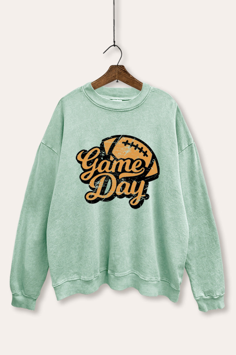 "game day" football graphic mineral wash sweatshirt