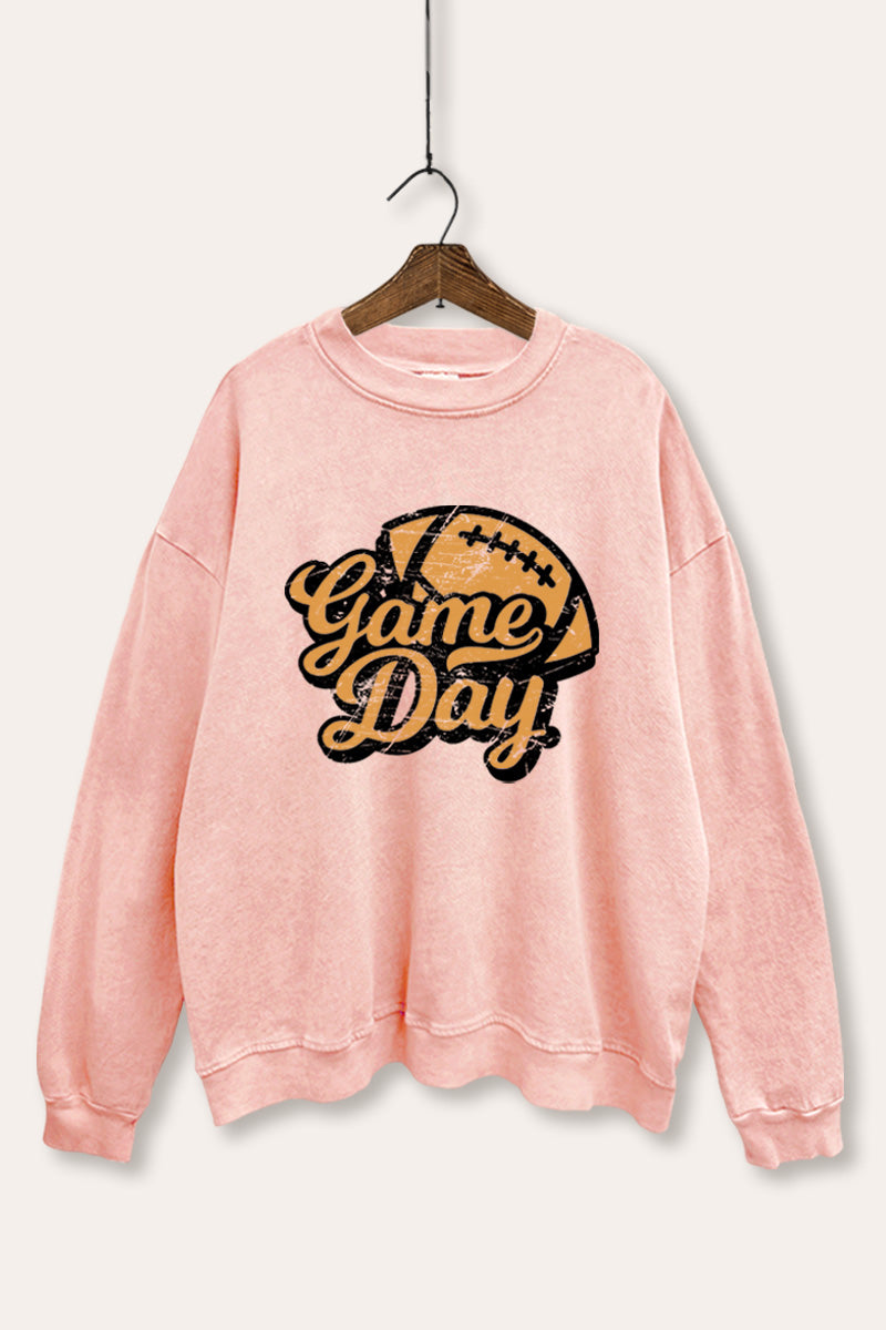 "game day" football graphic mineral wash sweatshirt