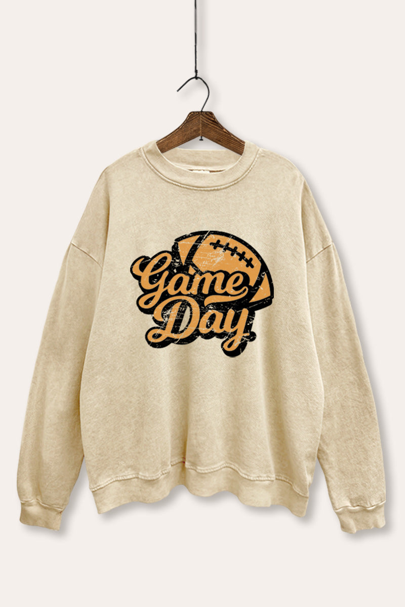 "game day" football graphic mineral wash sweatshirt