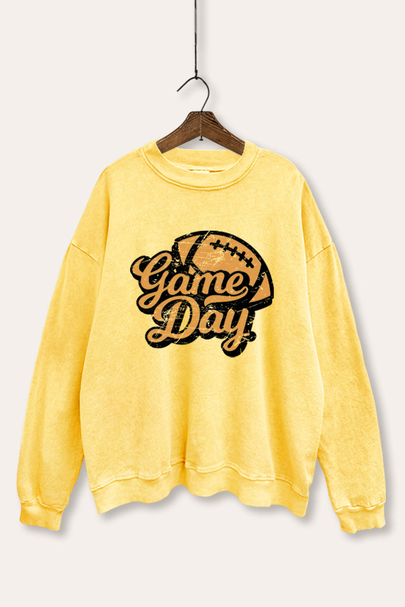 "game day" football graphic mineral wash sweatshirt