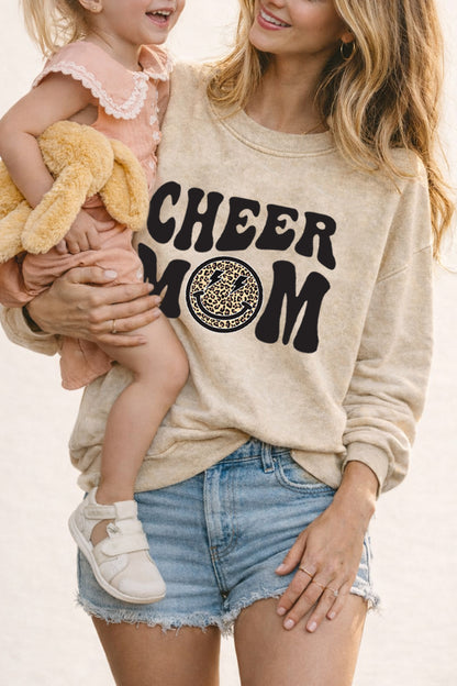 Cheer Mom Smiley Face Graphic Mineral Wash Sweatshirt