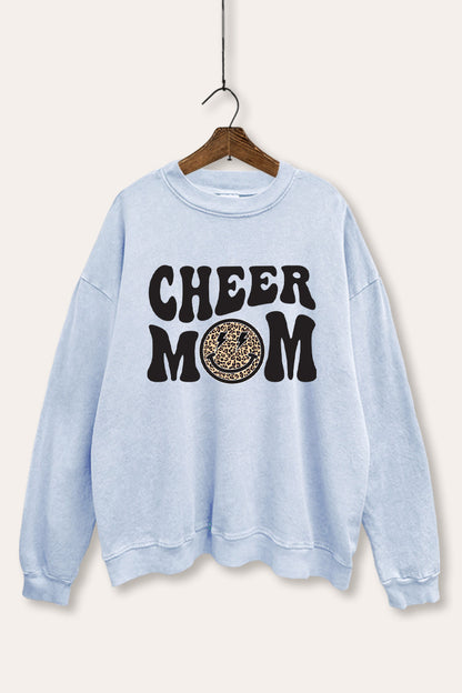 Cheer Mom Smiley Face Graphic Mineral Wash Sweatshirt