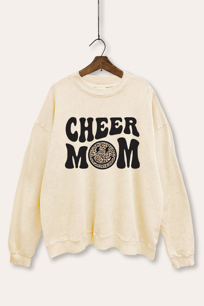 Cheer Mom Smiley Face Graphic Mineral Wash Sweatshirt