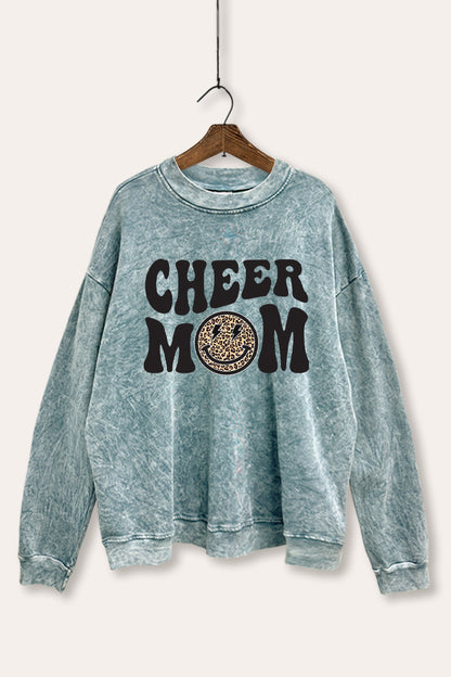 Cheer Mom Smiley Face Graphic Mineral Wash Sweatshirt