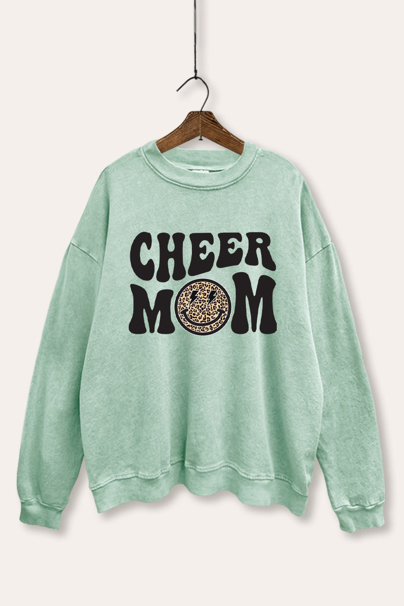 Cheer Mom Smiley Face Graphic Mineral Wash Sweatshirt