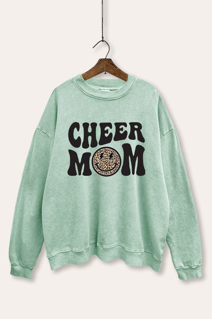 Cheer Mom Smiley Face Graphic Mineral Wash Sweatshirt