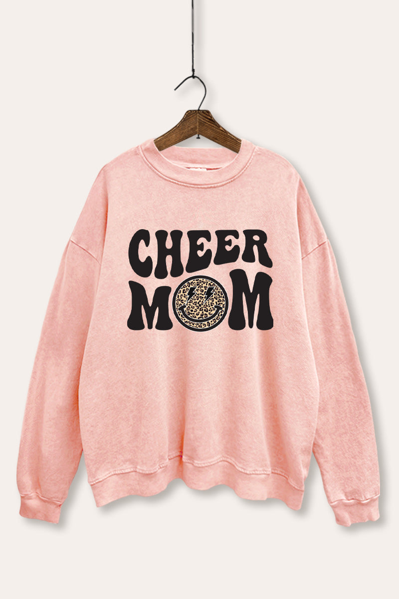 Cheer Mom Smiley Face Graphic Mineral Wash Sweatshirt